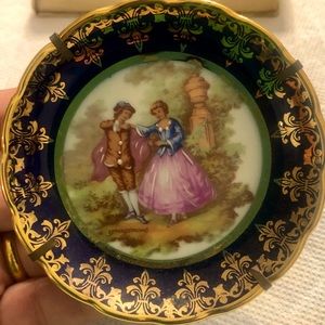 Vintage Limoges France Cobalt Blue&Gold Porcelain Small Plate of Fragonard Motif